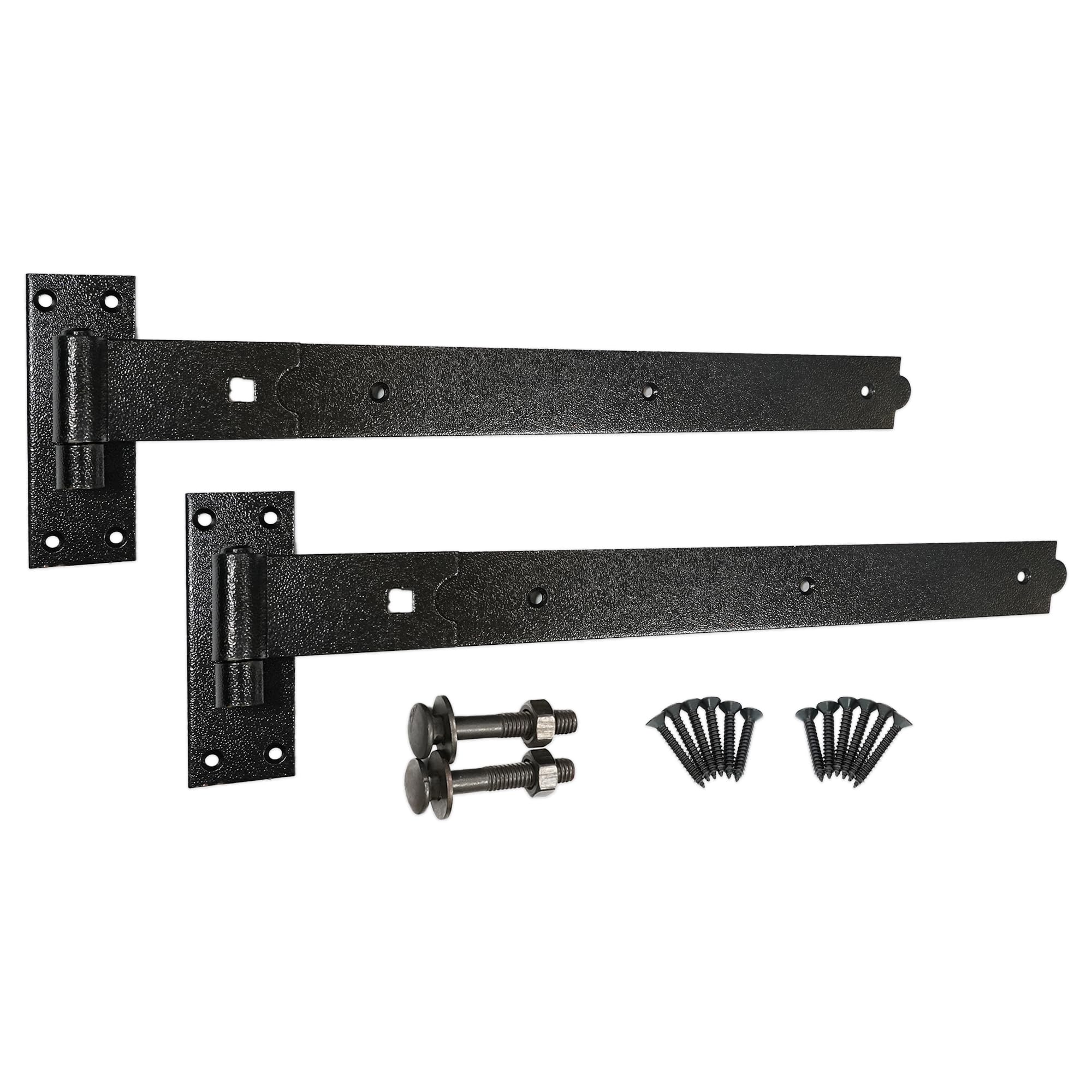 Heavy Duty Epoxy Black 24" (600mm) Straight Hook and Band Hinges Gate Fitting Kit – Ideal for Wooden Garage Shed Doors & Garden Gates
