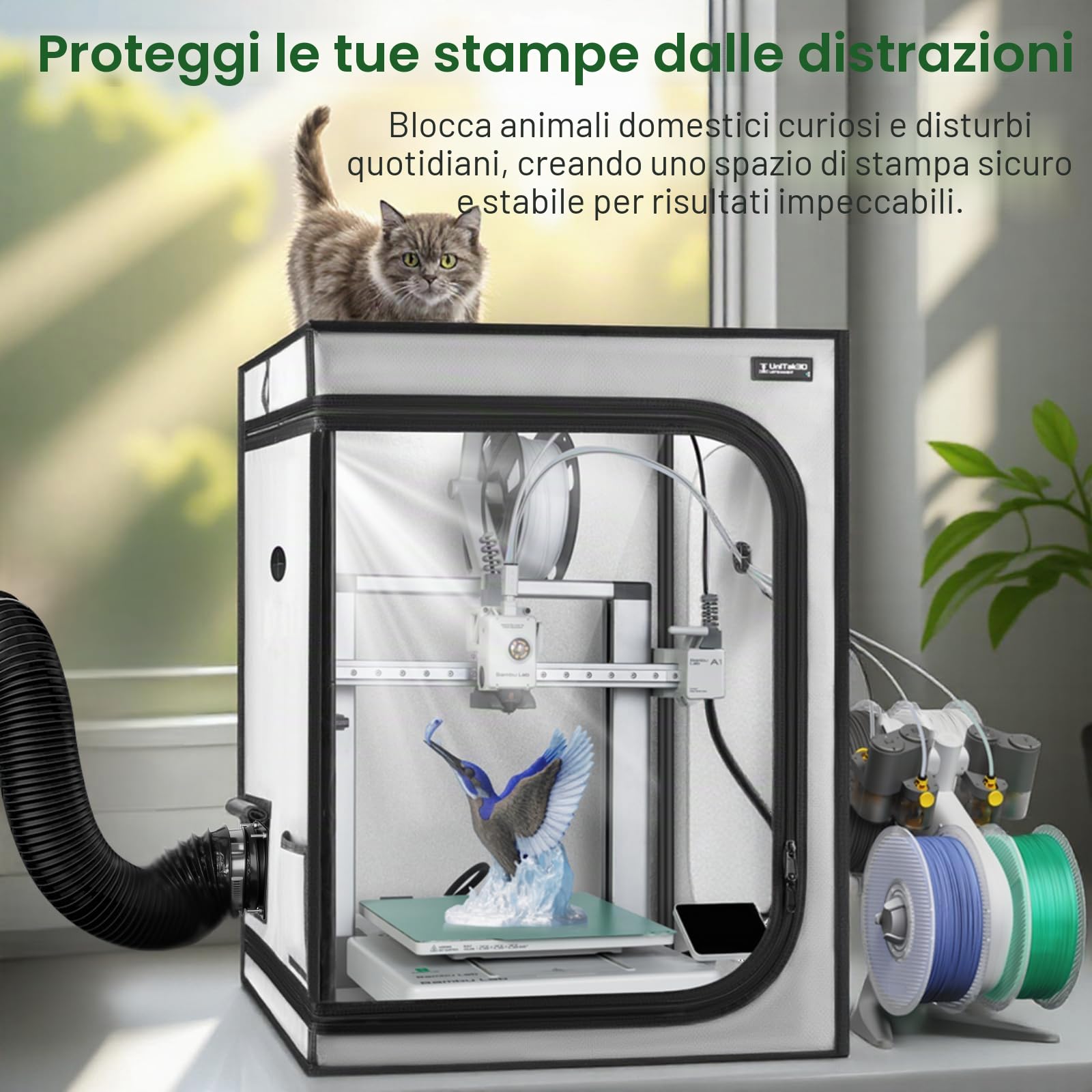 Aggiornamento Custodia per Stampante 3D con Kit Ventilazione Compatible with Bambulab A1/A1 Mini Combo, Luce LED, Temperatura Costante Riduzione Rumorecon Copertura per Stampante 3D-520 * 600 * 700mm