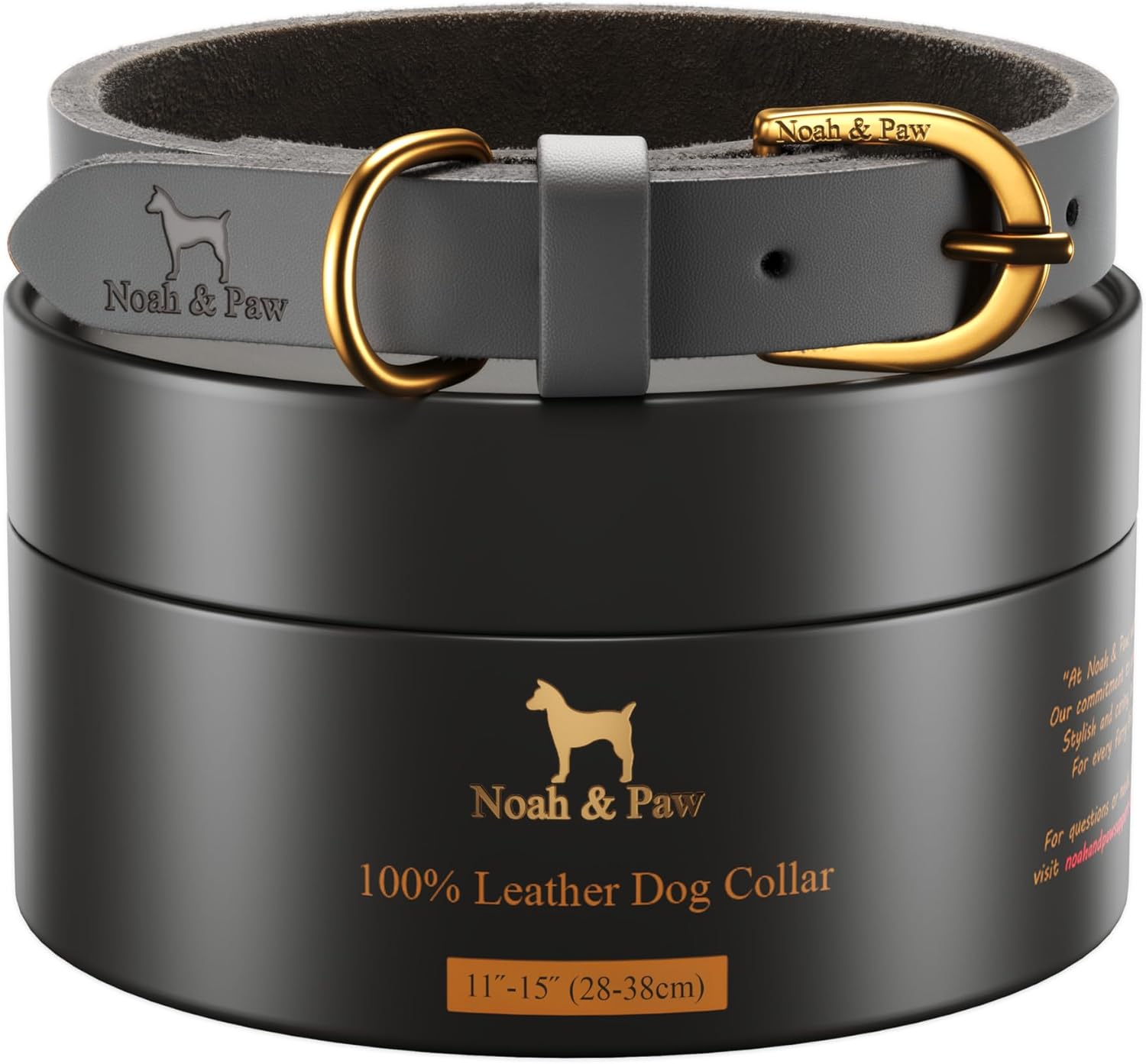 NOAH & PAW Small Dog Collar, Genuine Leather Dog Collar with Oil-Wax Finish, Heavy Duty Metal Buckle, Unisex Colors for Girl and Boy, Neck Size 11"-15" (Dark Blue).