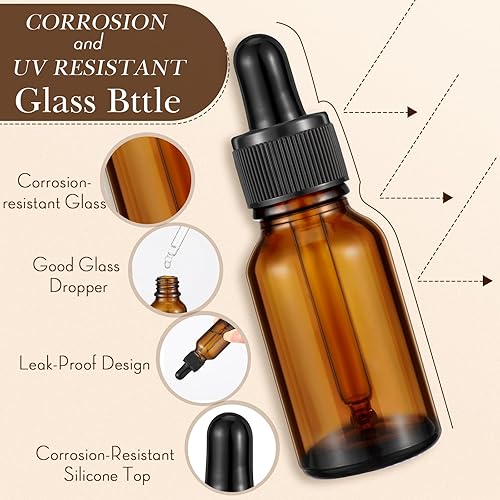 Miniatura 3 de Tanlade Paquete de 200 botellas cuentagotas oscuras de 0.5 fl oz de 12 oz, botellas de vidrio con cuentagotas de tintura marrón con ojo para aceites