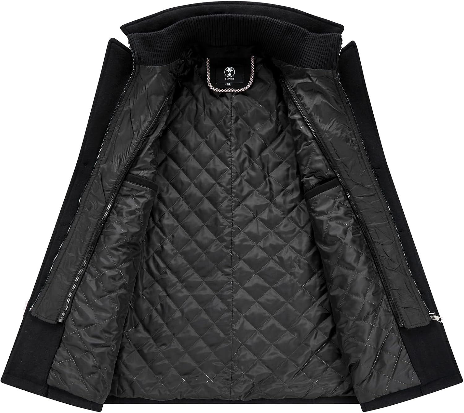 KUDORO Men's Wool Blend Trench Coat Slim Fit Overcoat with Detachable Stand Collar Single Breasted Classic Dress Coat - Image 3