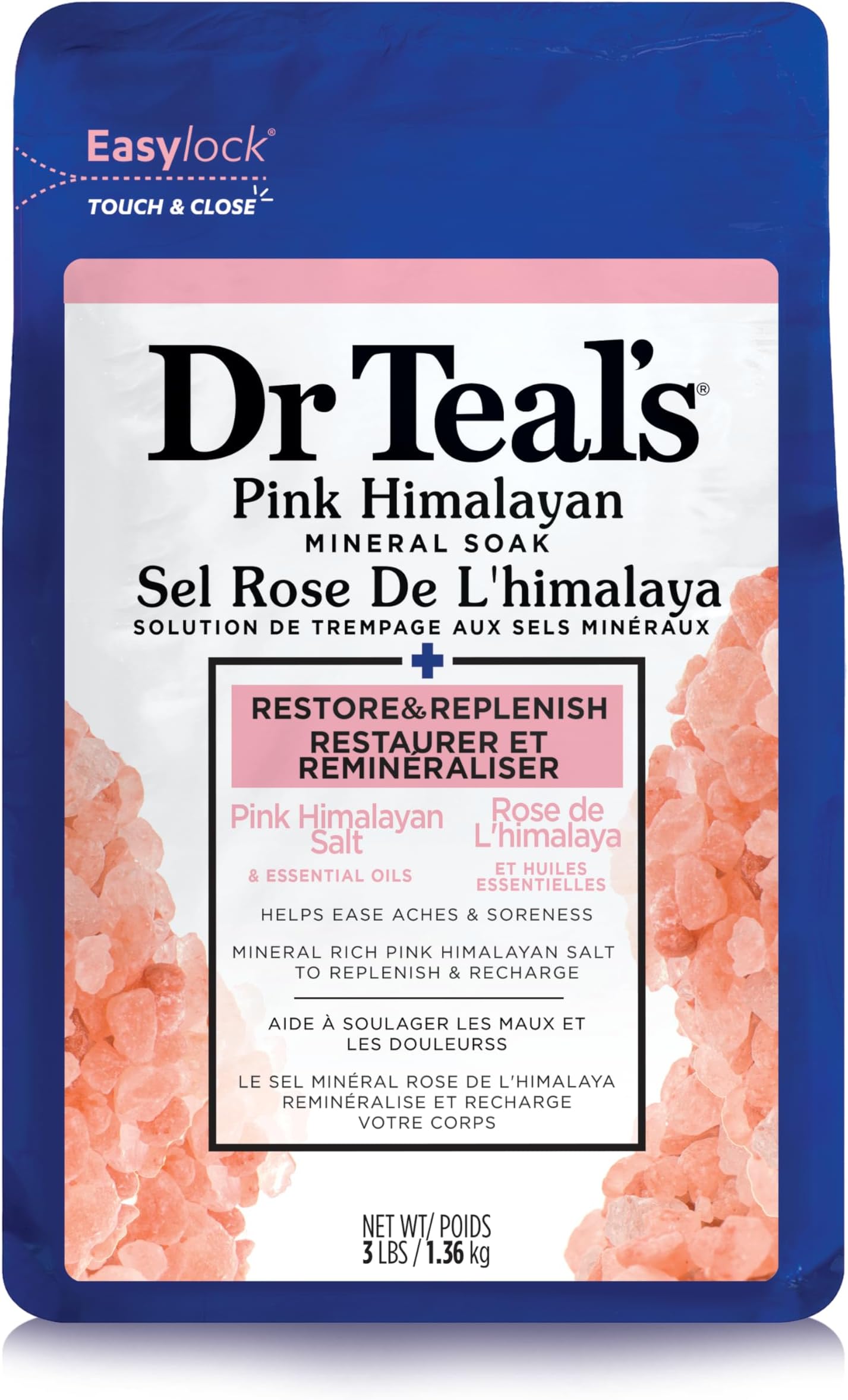 Dr Teal's Fragrance Epsom Salt, Pink Himalayan Salt, Bath Salt, Bergamot, 3.0 lbs (1.36 kg) (Previous Release)