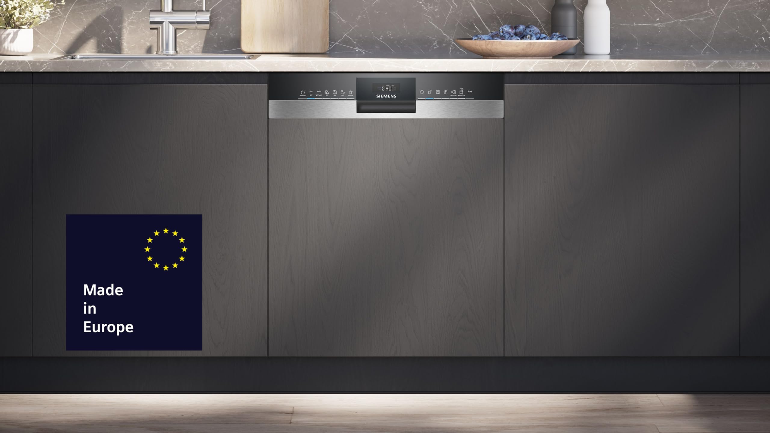 Siemens iQ300 SN53ES06VE Teilintegrierte Geschirrspüler 60 cm mit Besteckschublade, auto Türöffnung, rackMatic, intensiveZone, varioSpeed, aquaStop
