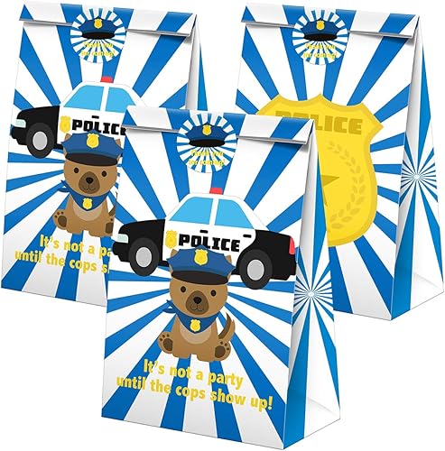 Miniatura 2 de Bolsas de golosinas de policía, 24 bolsas de dulces con calcomanías, bolsas de regalo de policía, suministros para fiestas de cumpleaños con