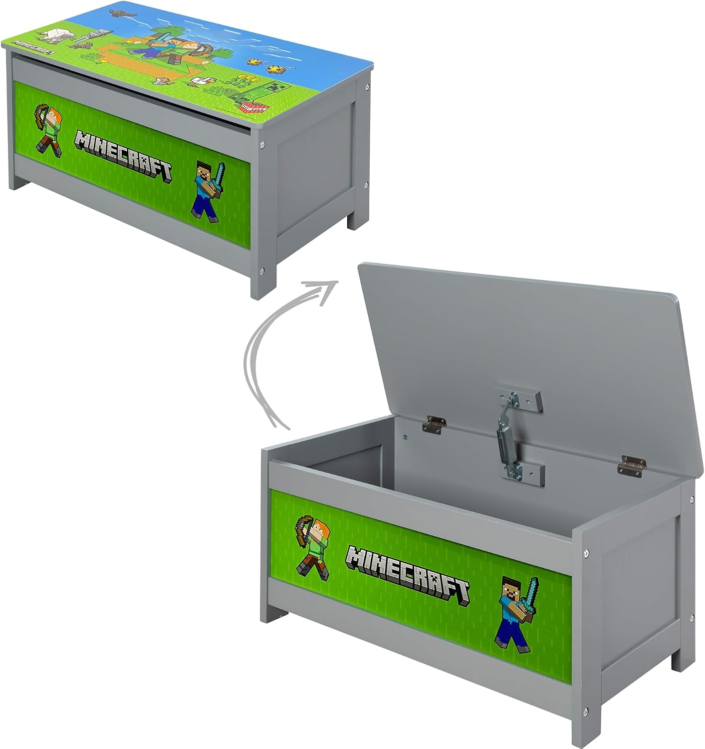 Minecraft: Storage Chest - Wooden Box, Toys-Games-Clothes, Seating & Organization, Minecraft Scene, Game Themed Decor, 23.6 x 12.6 x 11.8, Licensed