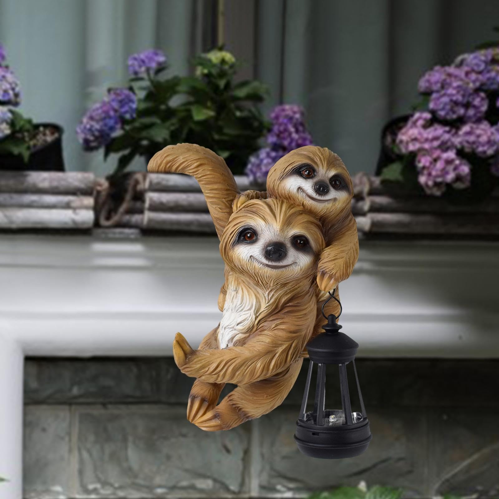 Qianly Estatua de Perezoso para Jardín con Luz Solar, Regalo Decorativo único, Artesanía para Exteriores, Valla