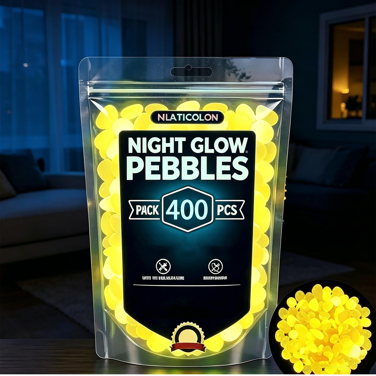 Colorful Glow-In-The-Dark Garden Stones, Glow In The Dark Pebbles, Luminous Stepping Stones Glow Rocks For Landscaping Fish Tank Aquarium Walkway Decor (400, Yellow)