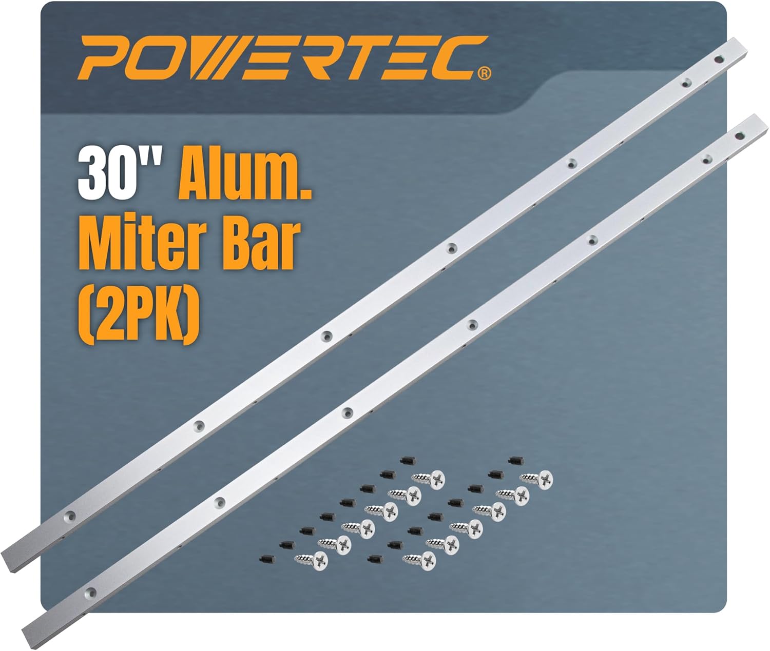 POWERTEC Crosscut Sled Miter Bar for Table Saw Sled, 3/4" x 3/8" x 24" with Predrilled Holes & Screws for Router Table, Bandsaw, Taper Jig, Table Saw Accessories for Woodworking, 2PK (71519-P2)