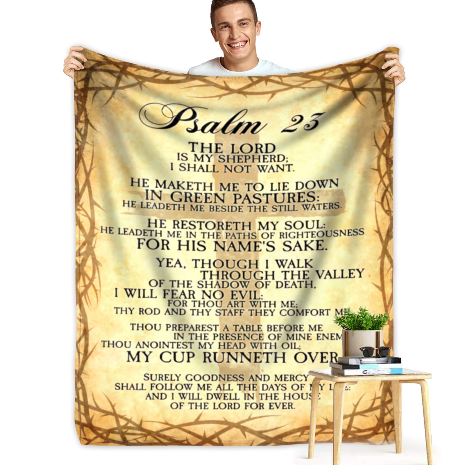 Psalm 23 Blanket Christian Gifts for Women Blanket Religious Throw Blanket Inspirational Birthday Gifts Spiritual Baptism Gifts Bible Gifts Catholic Gifts Encouragement for Men/Women of God 50x60inch