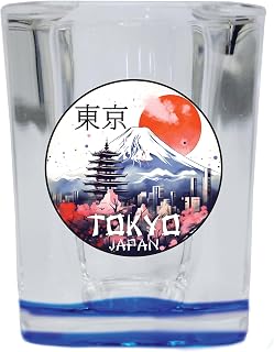 R and R Imports Tokyo Japan Design B Souvenir Destination 2.5 Ounce Shot Glass Square Blue Base Single