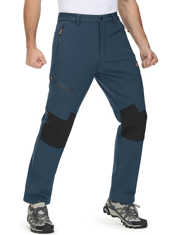 MAGCOMSEN Mens Fleece Lined Hiking Pants Softshell Water Resistant Snow Ski Insulate Pants Zipper Pockets Dark Blue 32 by MAGCOMSEN - Used condition - US$20.69