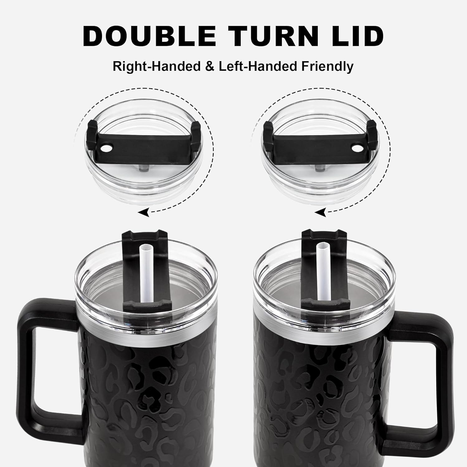40 oz Tumbler with Handle and Straw, 100% Leak-Proof Travel Mug, Stainless Steel Double Wall Vacuum Insulated Coffee Cup Keeps Cold For 34 Hours, Full Black Leopard - Image 4