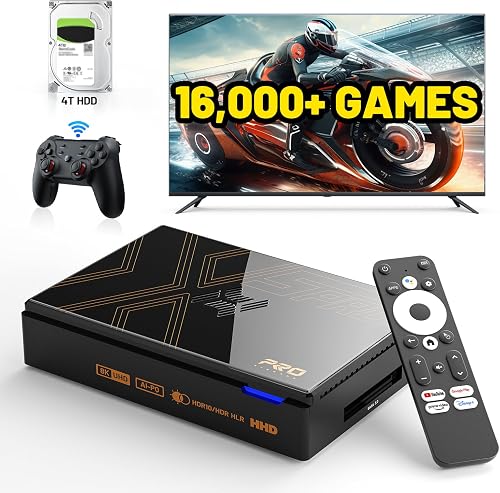 Kinhank Super Console X5 PRO Retro Gaming Console with 16000+Games,Android 12.0 OS,Emulator System,8K UHD Output,WI-FI 6,BT 5.0,SATA 3.1,AV1,Rock Chip RK3588S,Gigabit Ethernet,Wireless Controller