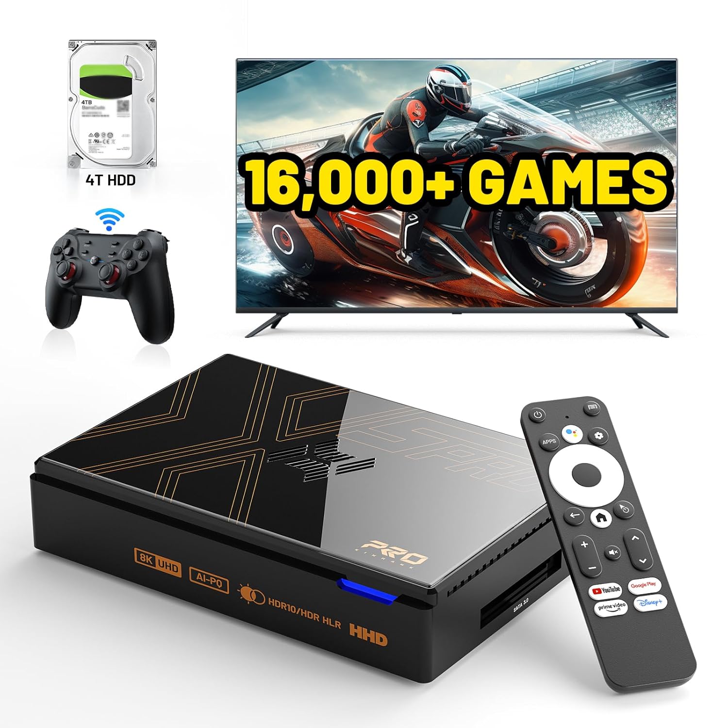 Kinhank Super Console X5 PRO Retro Gaming Console with 16000+Games,Android 12.0 OS,Emulator System,8K UHD Output,WI-FI 6,BT 5.0,SATA 3.1,AV1,Rock Chip RK3588S,Gigabit Ethernet,Wireless Controller Kinhank Super Console X5 PRO Retro Gaming Console with 16000+Games,Android 12.0 OS,Emulator System,8K UHD Output,WI-FI 6,BT 5.0,SATA 3.1,AV1,Rock Chip RK3588S,Gigabit Ethernet,Wireless Controller