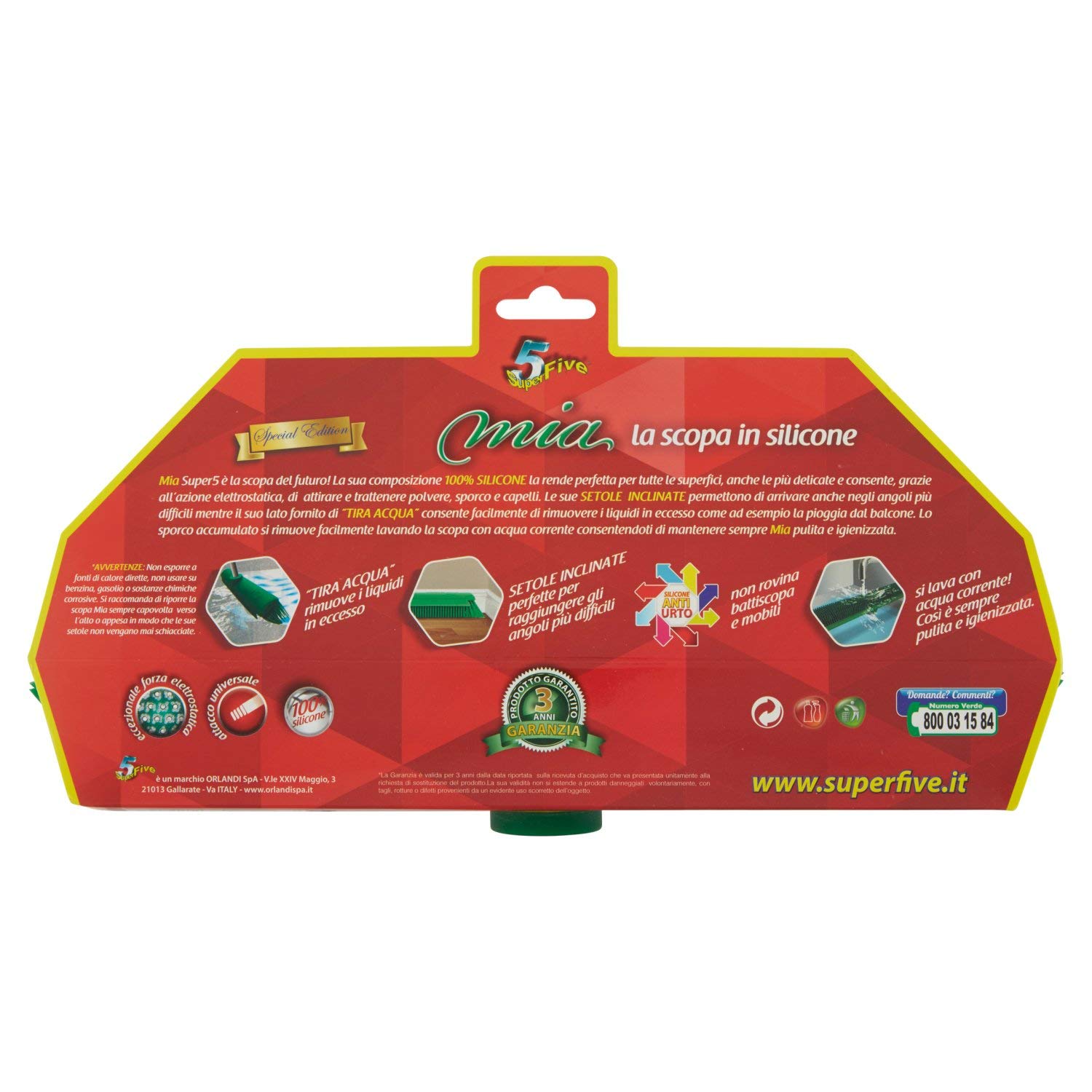 Superfive Scopa Mia Silicone 6.5 x 34 x 19.4cm Colori Assortiti