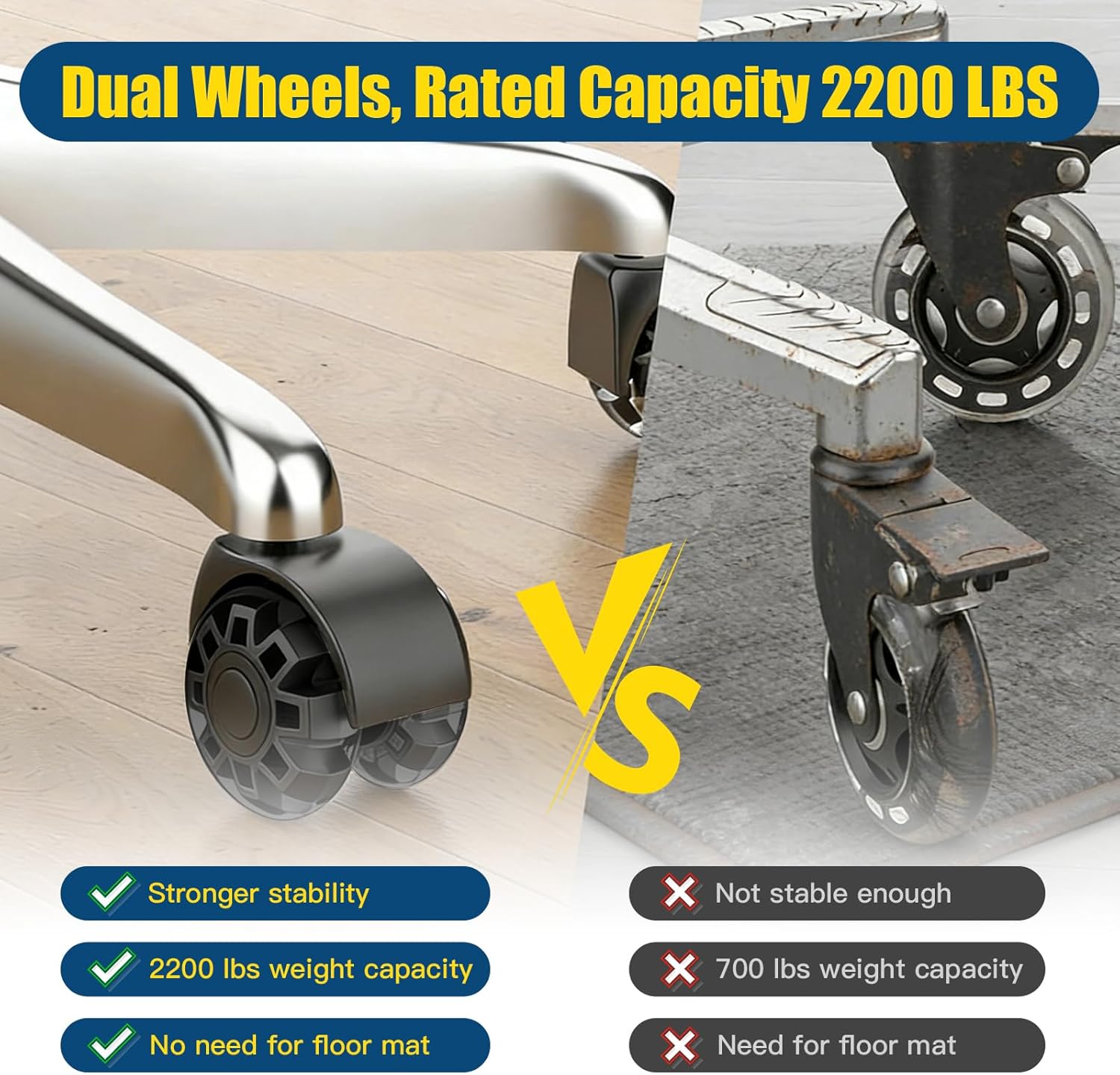 Office Chair Wheels Casters - Protection for Hardwood Floors and Carpet, Heavy Duty Silent Computer Chair Wheels with Standard Stem 7/16″* 7/8″(11mm*22mm),Office Furniture Casters Set of 5(Black)