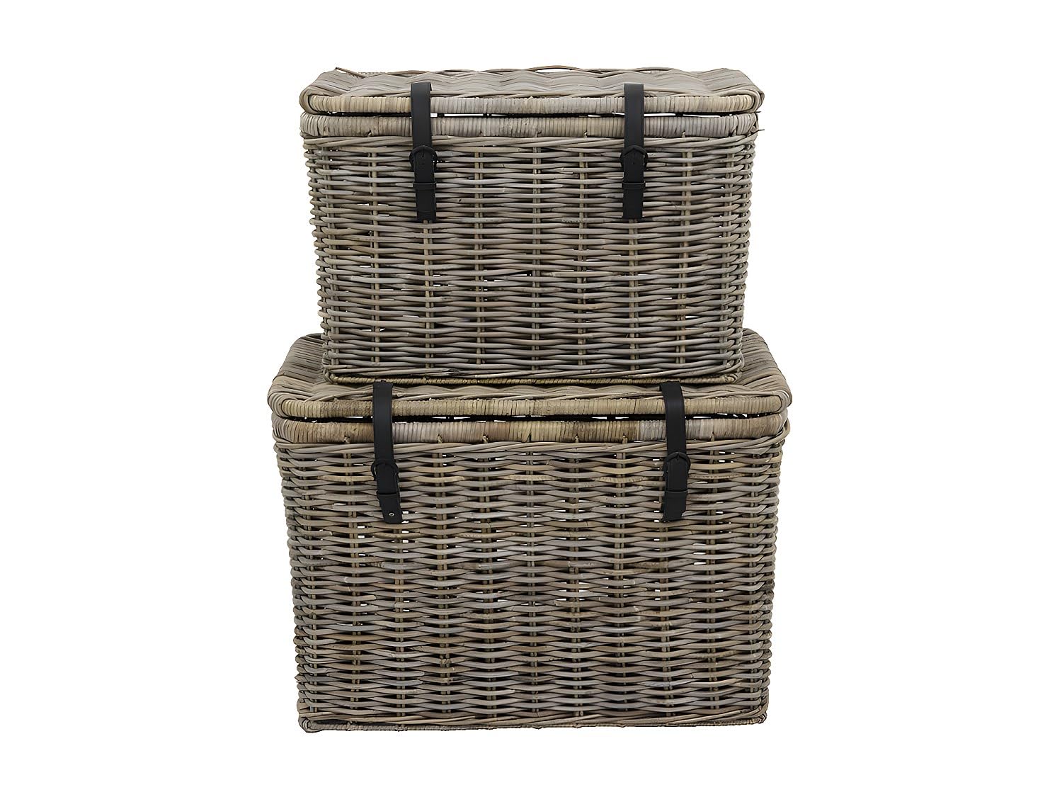 Vente-unique - Lot de 2 malles en kubu NEFTA - L80 x P45 x H55 cm et L70 x P35 x H45 cm - Gris naturel