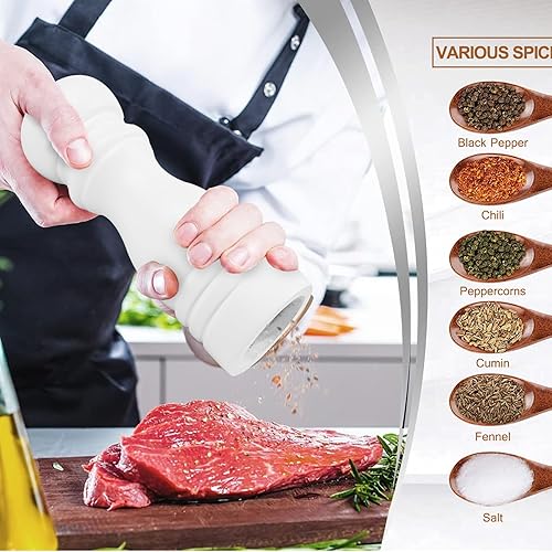 Miniatura 6 de Juego de 2 molinillos de sal y pimienta, molinillo de sal y pimienta de madera con núcleo de cerámica de grosor ajustable, molinillos de sal