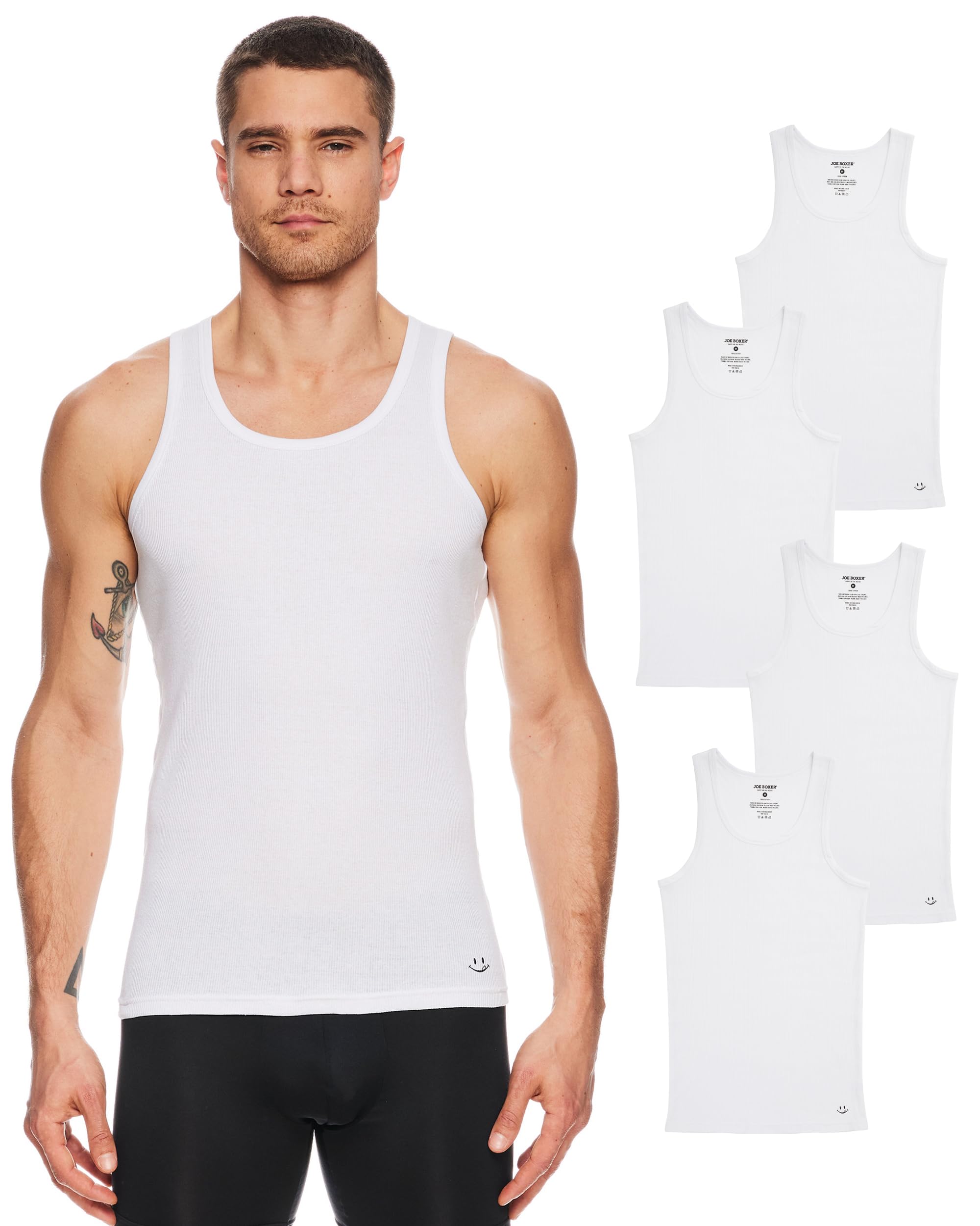 JOE BOXERMens Tank Tops 4-Pack - Tag Free Cotton Rib A-Shirts for Men Pack of 4 - Men's Undershirts - Tank Tops for Men