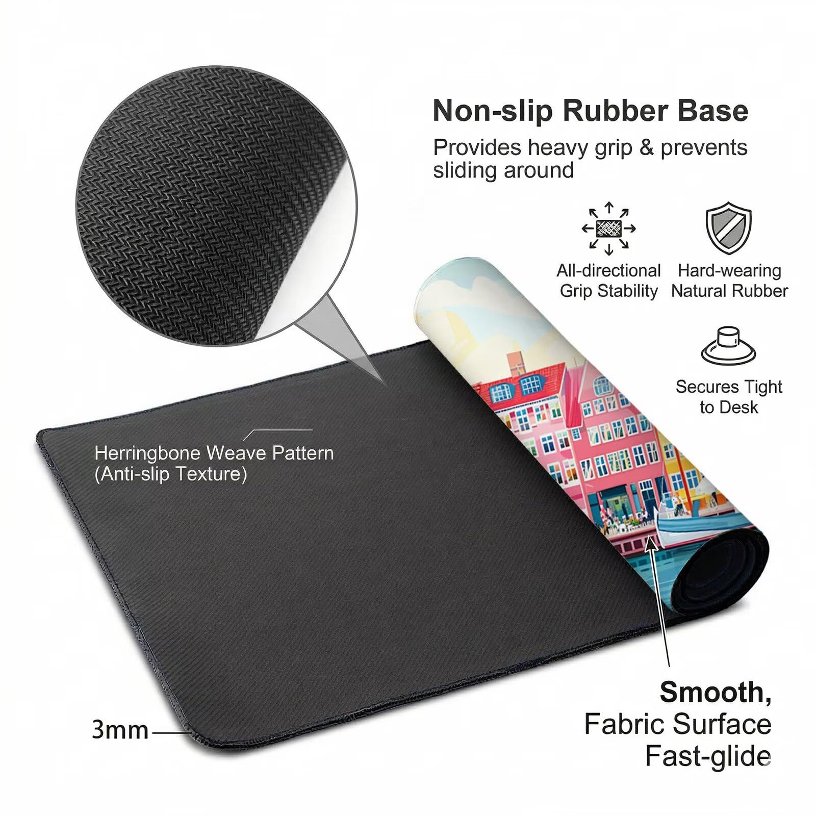 Tappetino Mouse XXL 1200 x 600 x 3 mm, Sottomano Scrivania, Case Grande Tappeto da Tavolo con Base in Gomma Antiscivolo e Bordi Cuciti, Impermeabile, per Ufficio, Computer e Gaming (Fiume) L-x2022