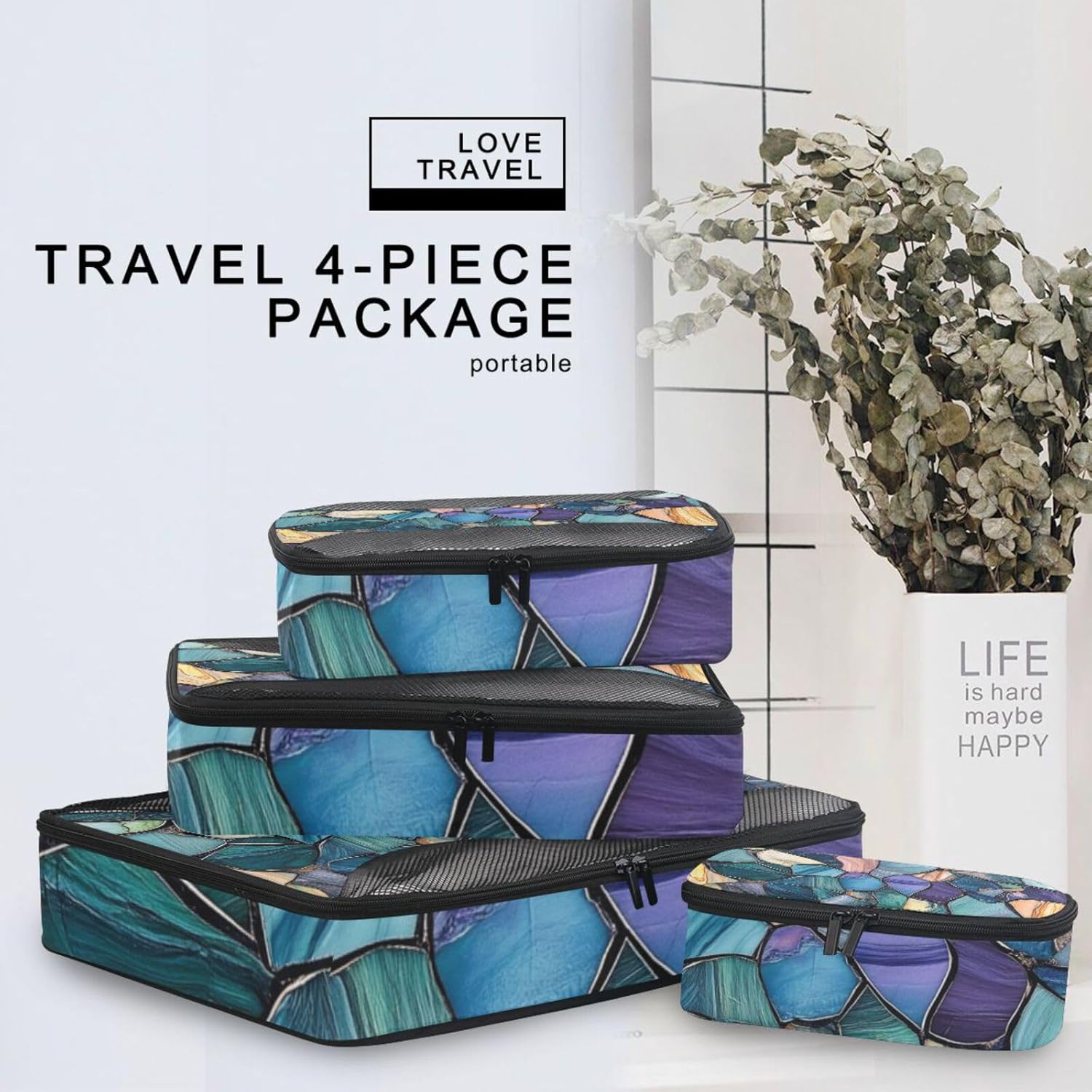 Colorful Luxury Irregular Marble Texturee Seamless Pattern_4 4 Pcs set travel organizers for Mesh Travel Essentials lightweight compression packing cubes