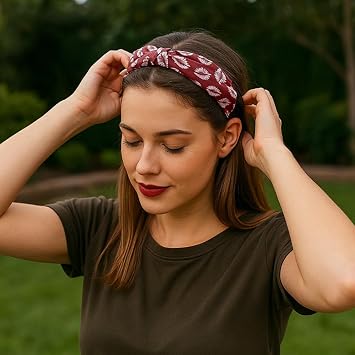 Lip Print Headband with Bold Red Base and White Kiss Marks - Stretchable Fashion Hair Band for Women Girls Casual Wear Workouts Outdoor Activities Themed Events Daily Streetwear