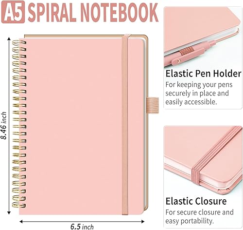Miniatura 2 de Cuaderno de espiral rayado A5 con soporte para bolígrafos, diario de tapa dura de 140 páginas para mujeres, planificador de listas de tareas para el