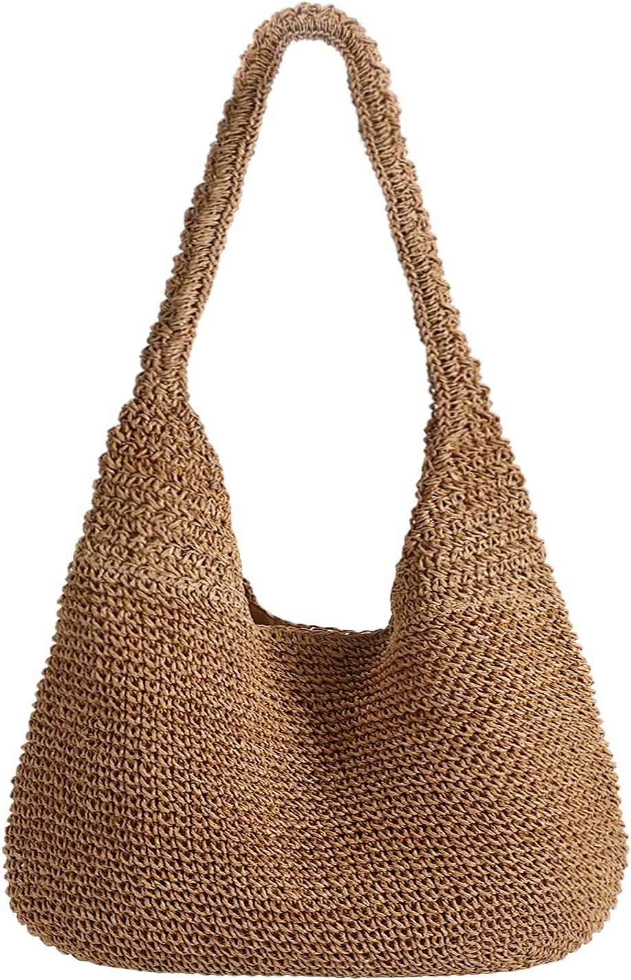 Beach Bags for Women Boho Straw Purse Summer Woven Shoulder Bag Handbag Crochet Mesh Tote Bag Vacation Purse