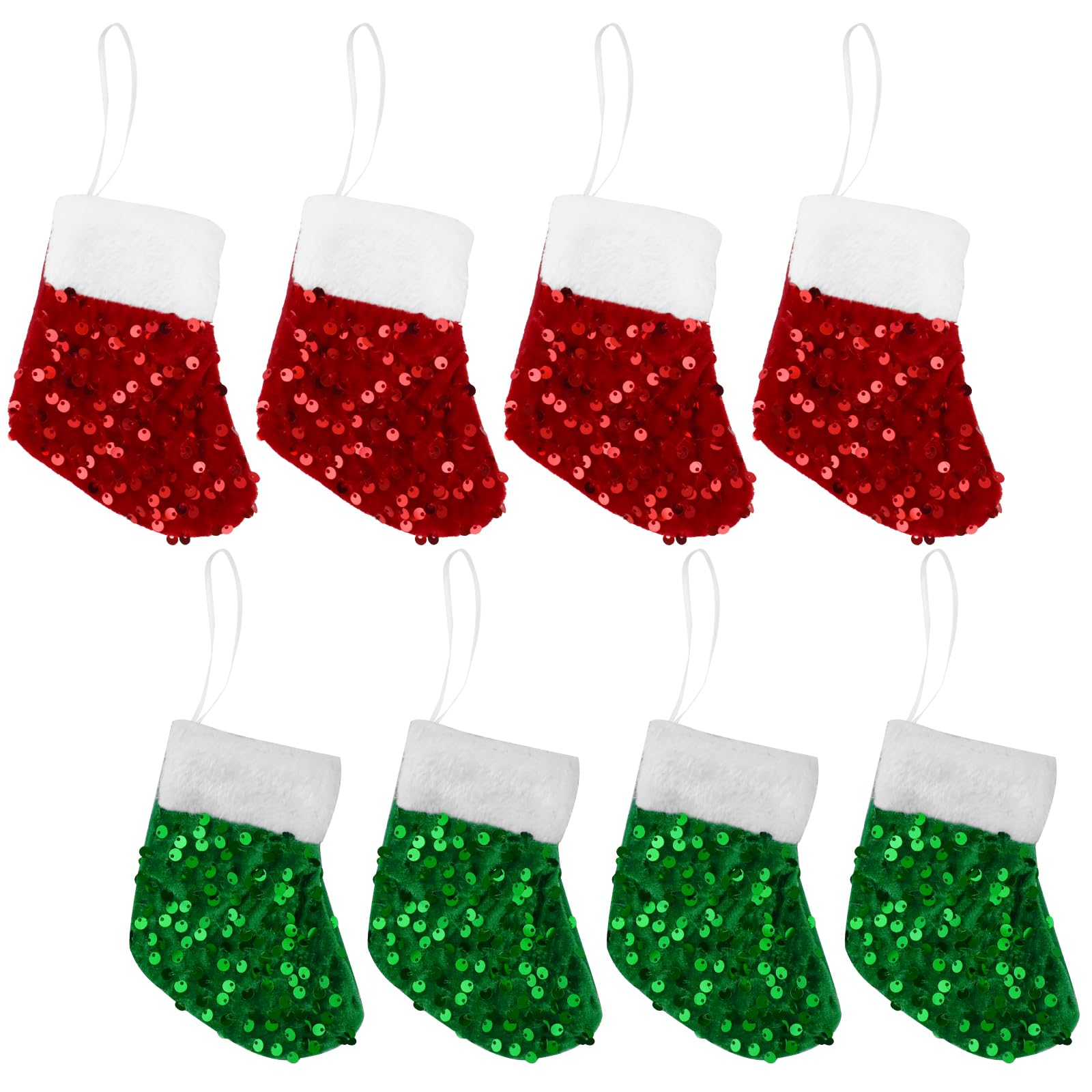 TSLBW 8 Pcs Mini Sequin Christmas Stockings with Plush Cuffs - Multicoloured, Fabric, Hanging, Temporary Decoration