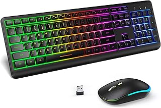 Wireless Keyboard and Mouse Combo Backlit , seenda Rechargeable Full-Size Illuminated Wireless Keyboard and Mouse Set, 2.4Ghz Silent Keyboard and Mouse for Computer, Laptops, Windows, Gaming, Black