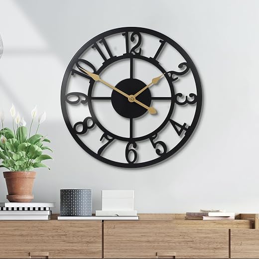 Wall Clock Battery Operated,Silent Non Ticking Modern Rustic Metal Small Clocks for Living