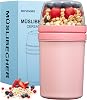 Cereal Cup On The Go,600ml270ml Breakfast Pots to Go,Yogurt and Granola Pot,Muesli Cup Travel Bowl and Milk Container for Work,Overnight Oats Jar with Lid & SpoonPink