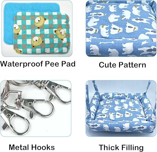 Miniatura 4 de Hamaca de conejo, columpio para animales pequeños, hamaca colgante con 2 almohadillas, hamaca para mascotas, columpio para conejos, cobayas,