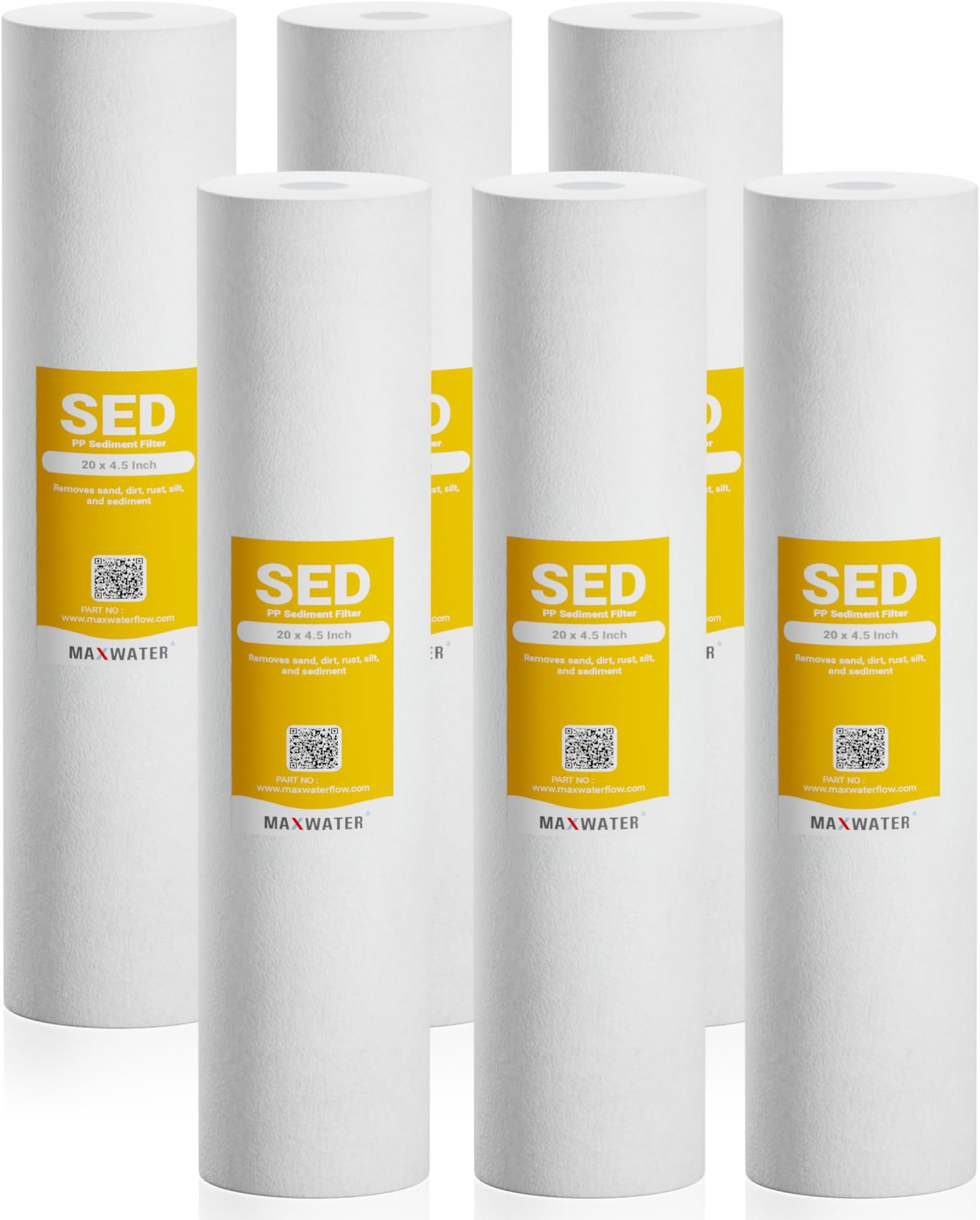 1, 5, or 10 Micron Variable Pack 20" x 4.5" BB Whole House Melt-Blown Polypropylene Sediment Water Filters Compatible with 20" BB Whole House Water Filter Systems (1 Micron, 6 Count)