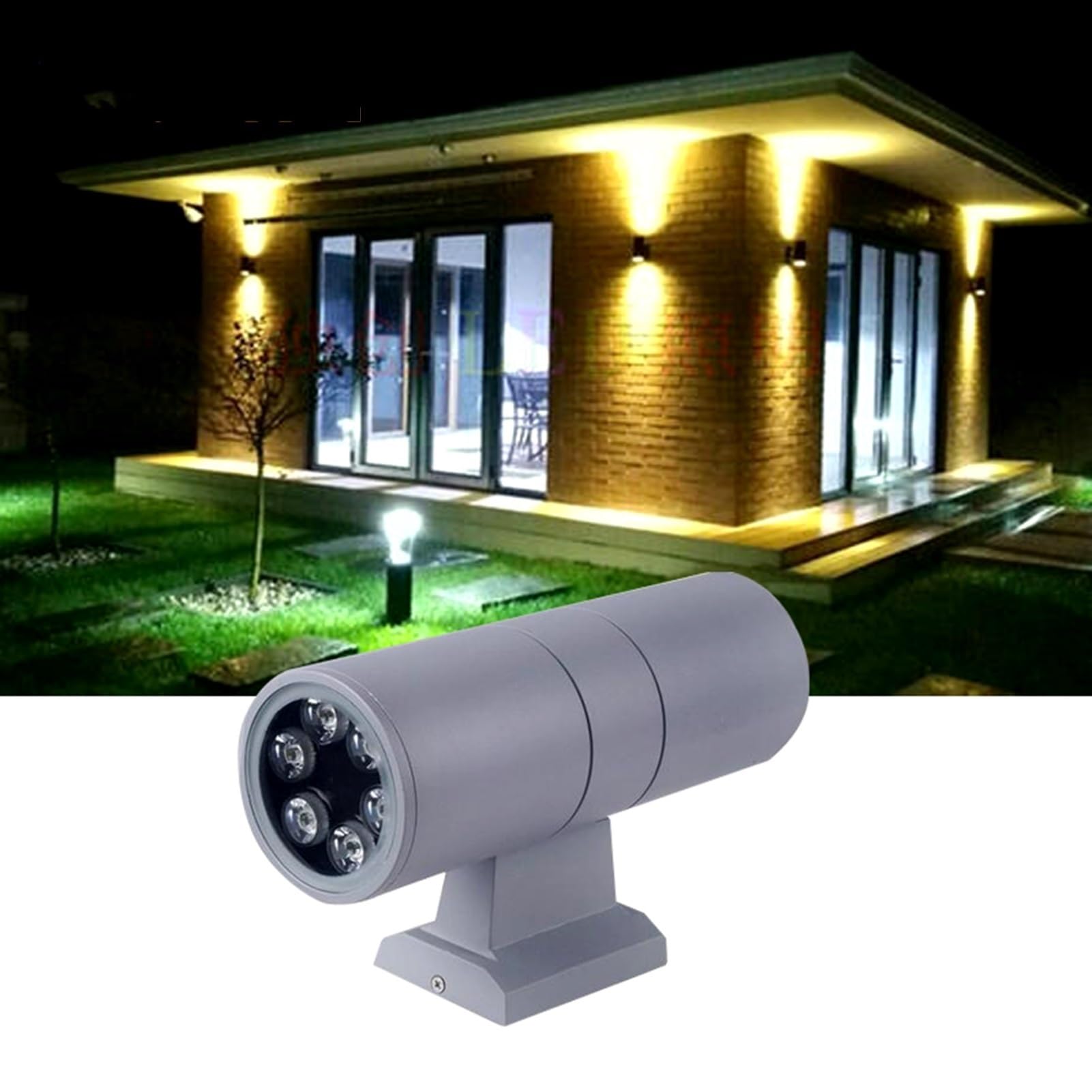 Focos LED - Luces De Paisaje, Bañador De Pared Exterior Con Irradiación De Doble Cabezal Hacia Arriba Y Hacia Abajo, 220V MLámpara De Pilar Para Patio De Villa IP65(Yellow Light,9w)