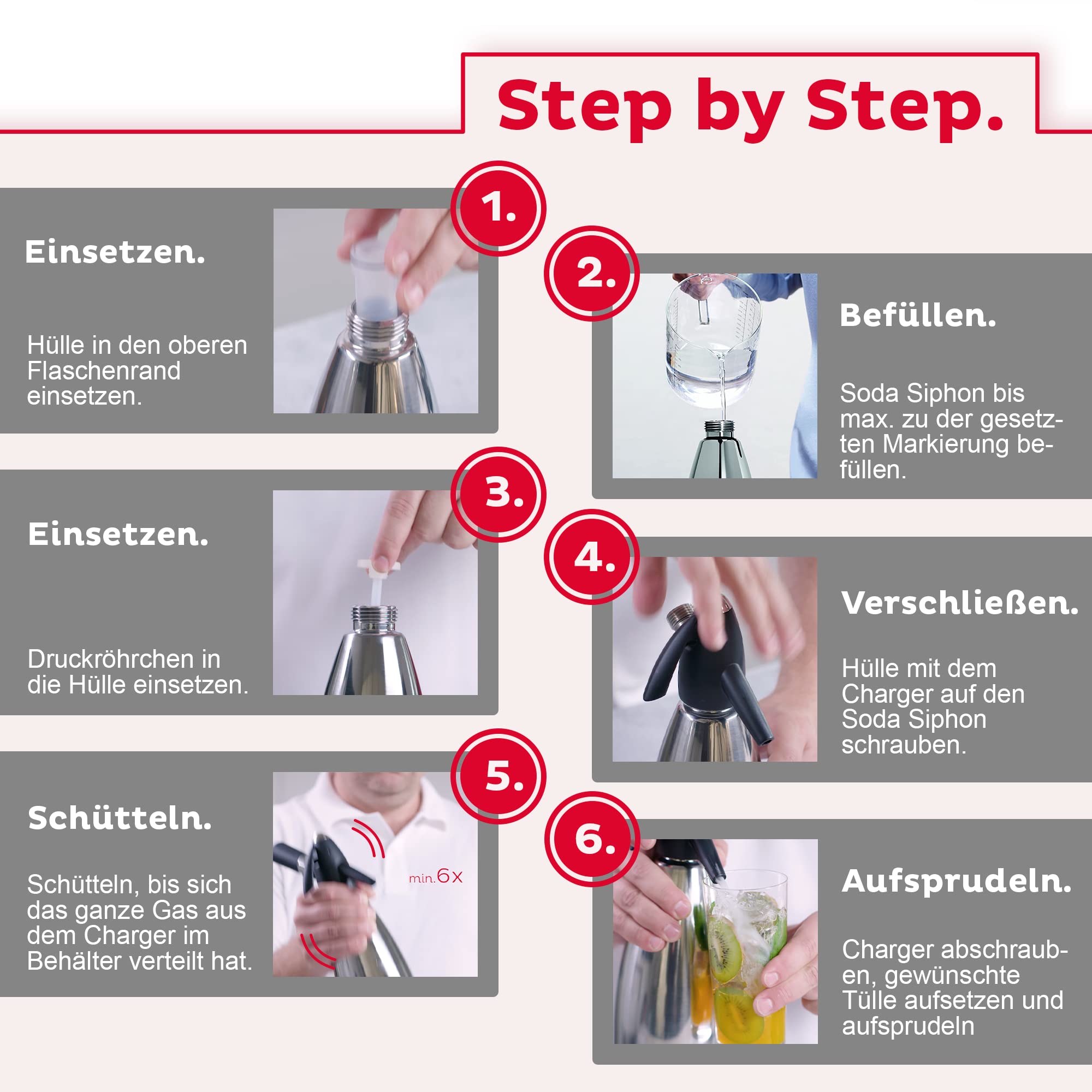 ISI Soda Siphon 1L inkl. 6 x 10 CO2 Kapseln für Soda & Sprudel - Edelstahl Wassersprudler Set + CO2 Kartuschen - Wasser Sprudler - Bar Zubehör