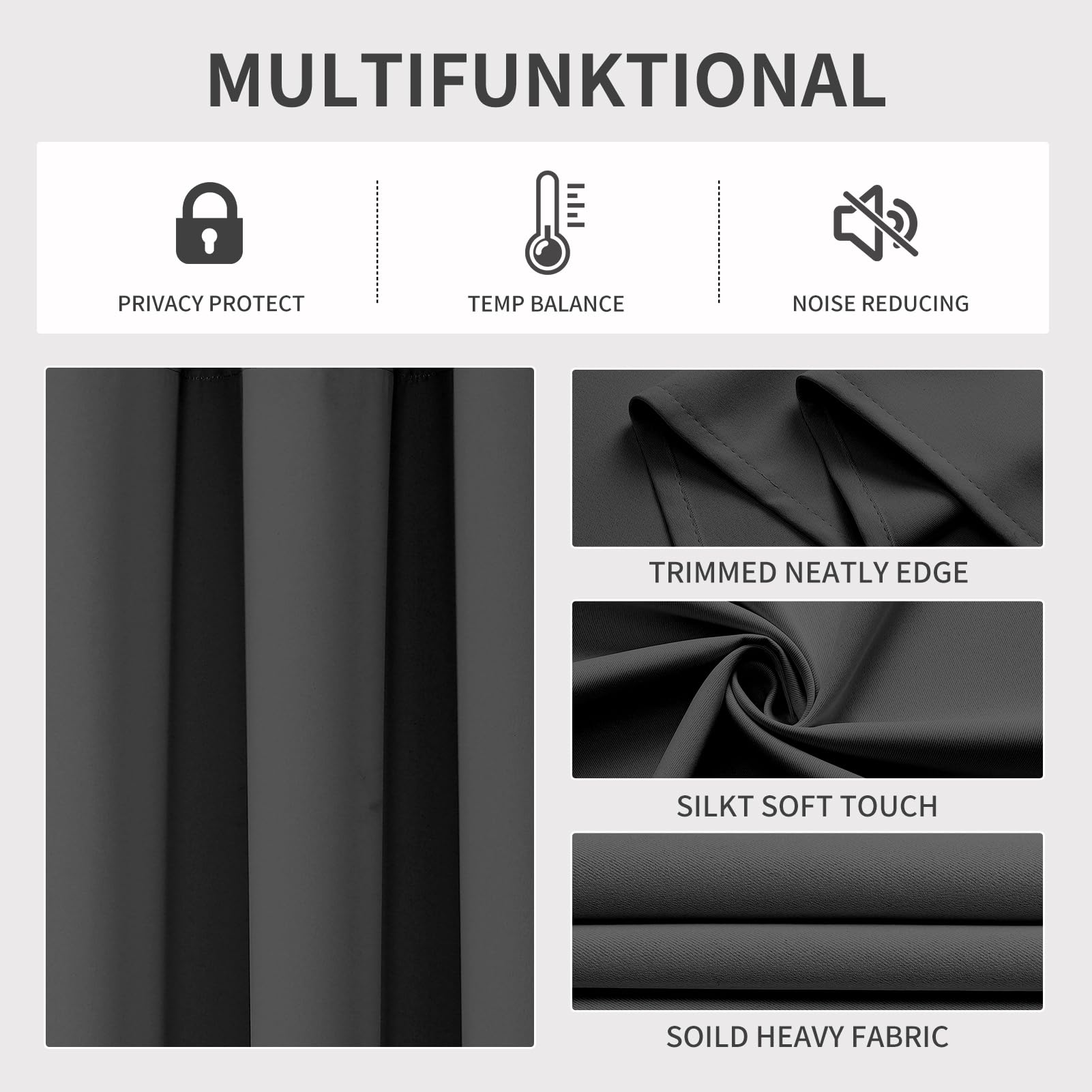 Joydeco Blackout Curtains 63 Inch Length 2 Panels Set, Thermal Insulated Long Curtains& Drapes 2 Burg, Room Darkening Grommet Drapes for Bedroom Living Room Window (Black, W52 x L63 Inch): Grey 52"W x 120"L (Pack of 2)