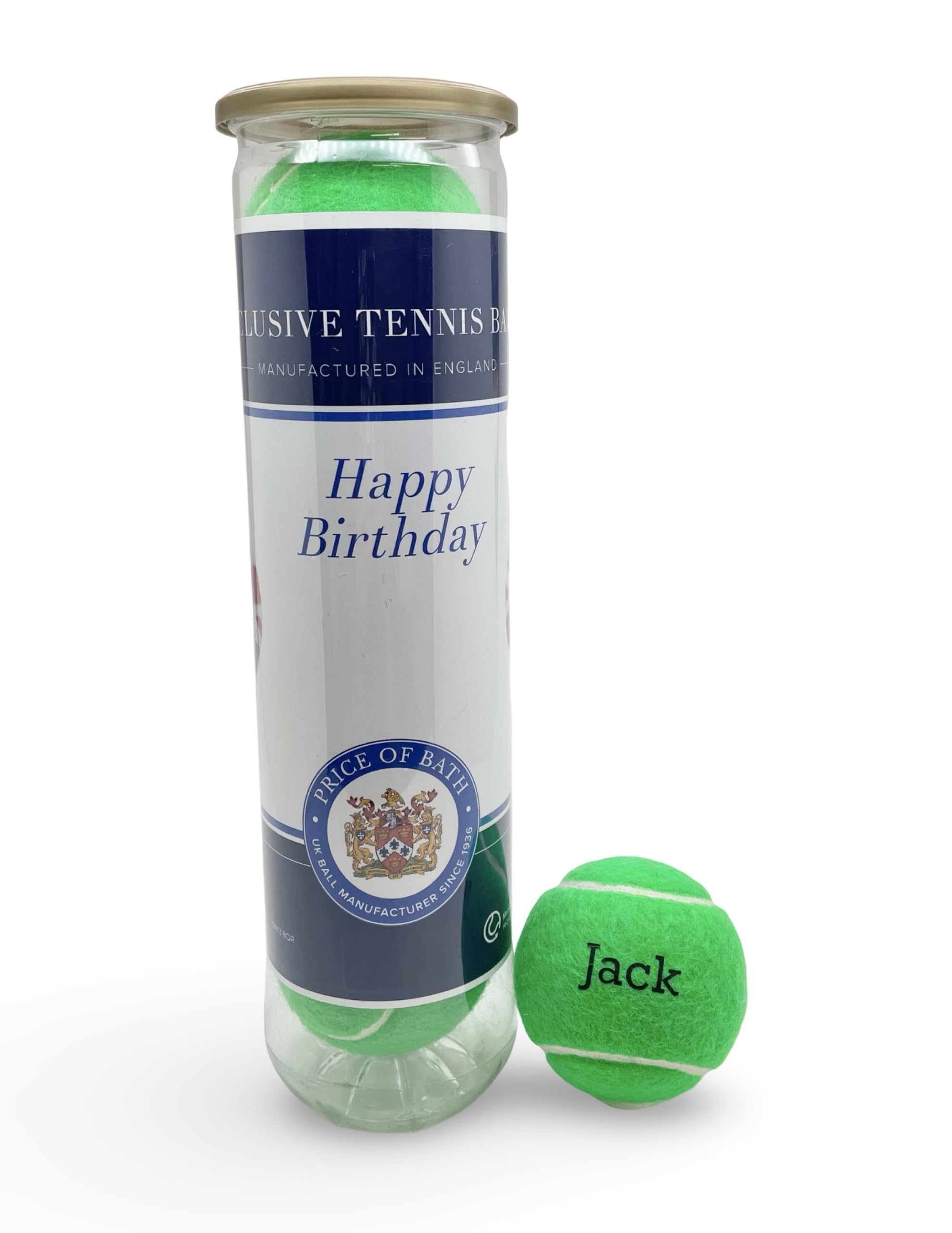 Price of Bath 4 Personalised Tennis Balls in a Labelled Tube | Custom Name & Text Printed | In Green and 9 Unique Tennis Gift for Birthday, Christmas & Coaches | Made in UK — image 1