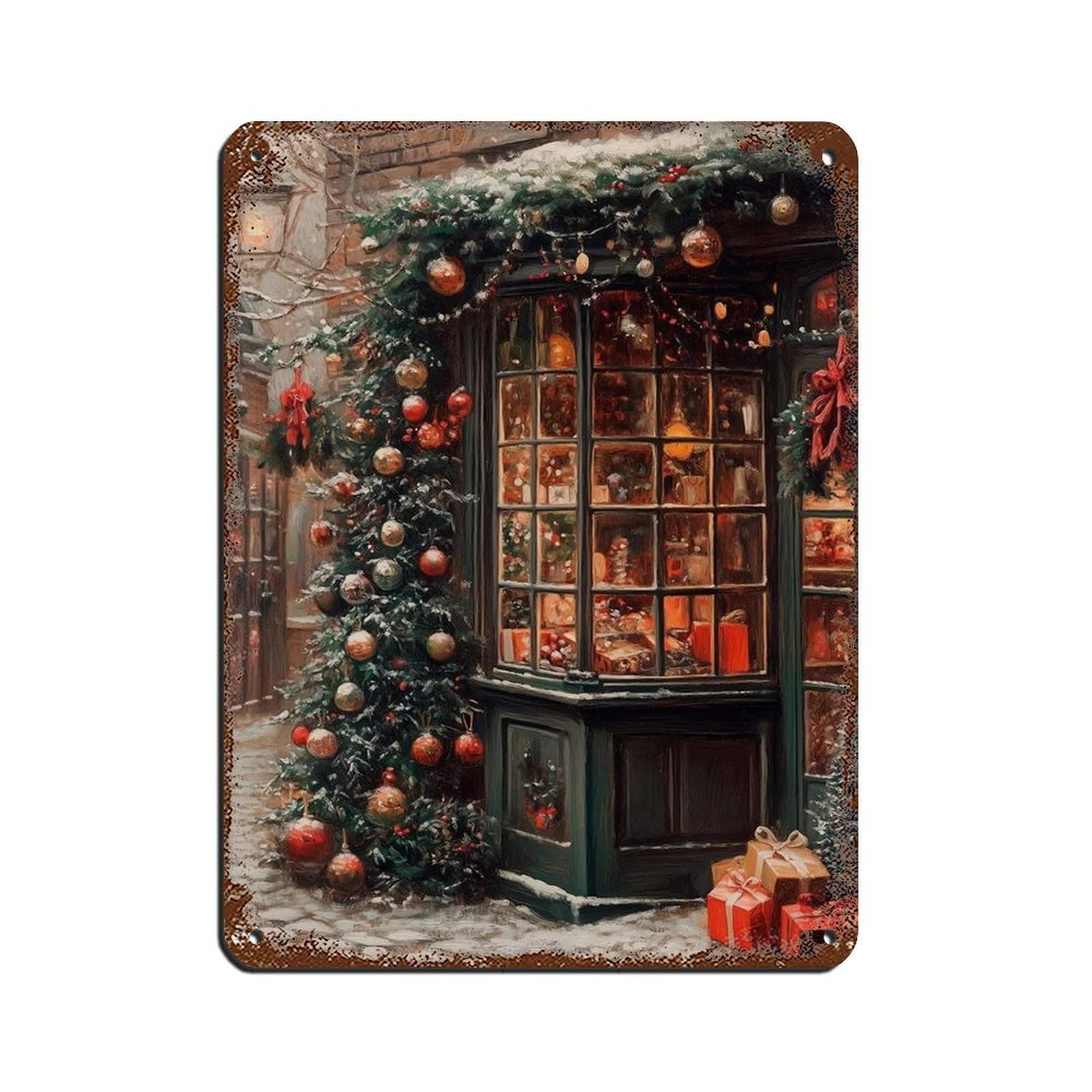 Victorian Christmas Art,Dark Academia Retro Poster Metal Tin Sign Chic Art Retro Iron Painting Bar People Cave Cafe Family Garage Poster Wall Decoration 12x16inch(30x40cm)