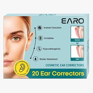 Earo Cosmetic Ear Corrector Stronger Ear Tape Patches to Hold Back Protruding Ears Without Surgery Discreet Ear Stickers for Big Ears - Ear Pinning Tape without Surgery 20 Pack Clear, One Size
