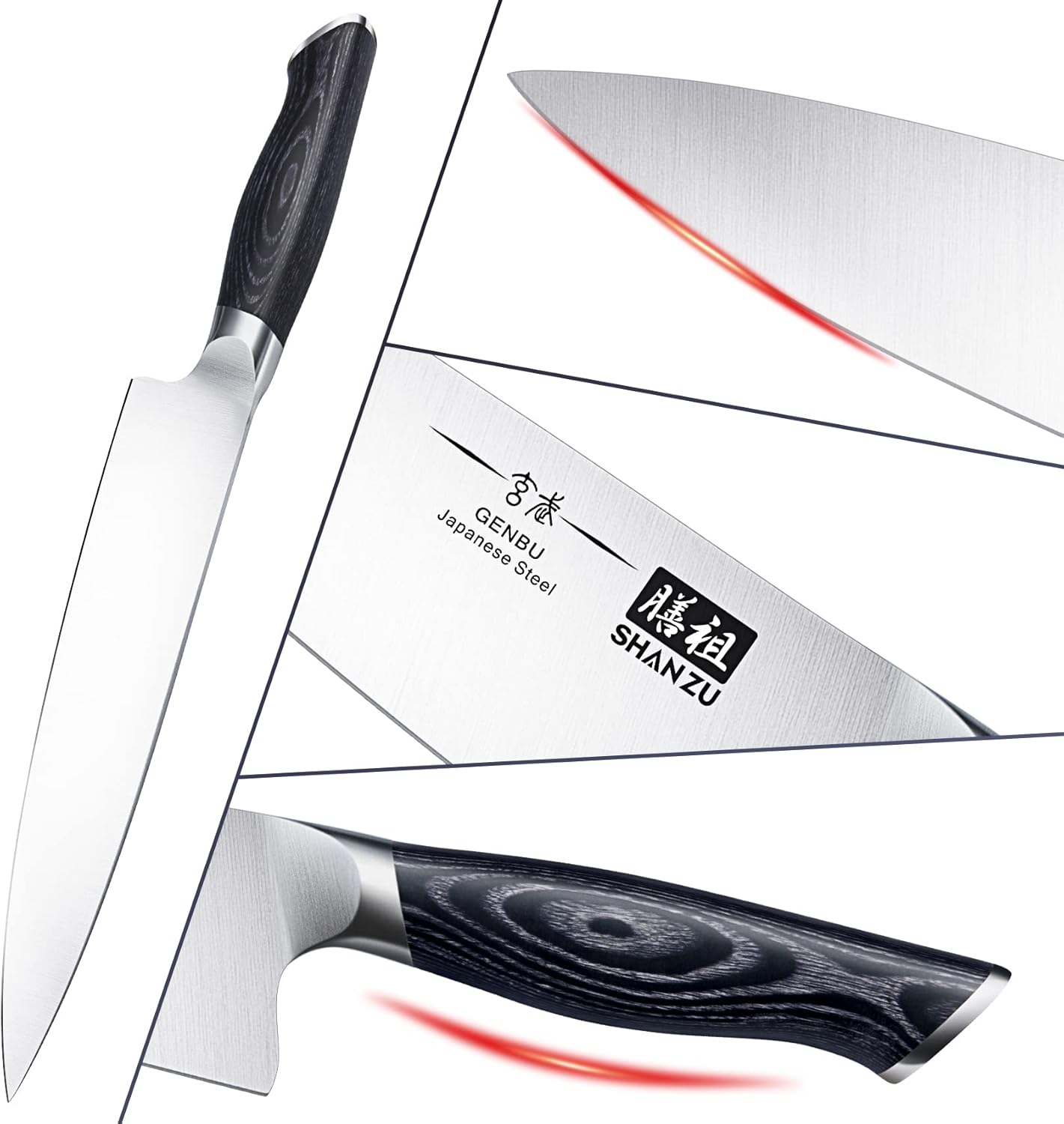 SHAN ZU 8 inch Japanese Chef Knife, Chefs Knife Kitchen Knives, Japanese Super Steel Sharp Chef's Knives with K133 Ergonomic Handle, Black Tortoise Genbu Series - Image 4