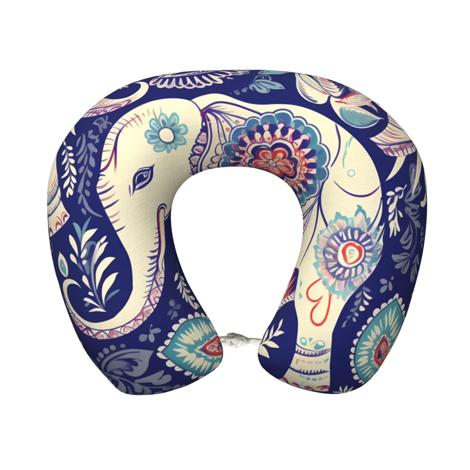 peiyeety Boho Elephant Travel Pillow Memory Foam - Comfortable U Shape Neck Pillows for Sleeping, Neck and Head Support Portable Airplane Pillow Adjustable Flight Pillow, Washable Cover