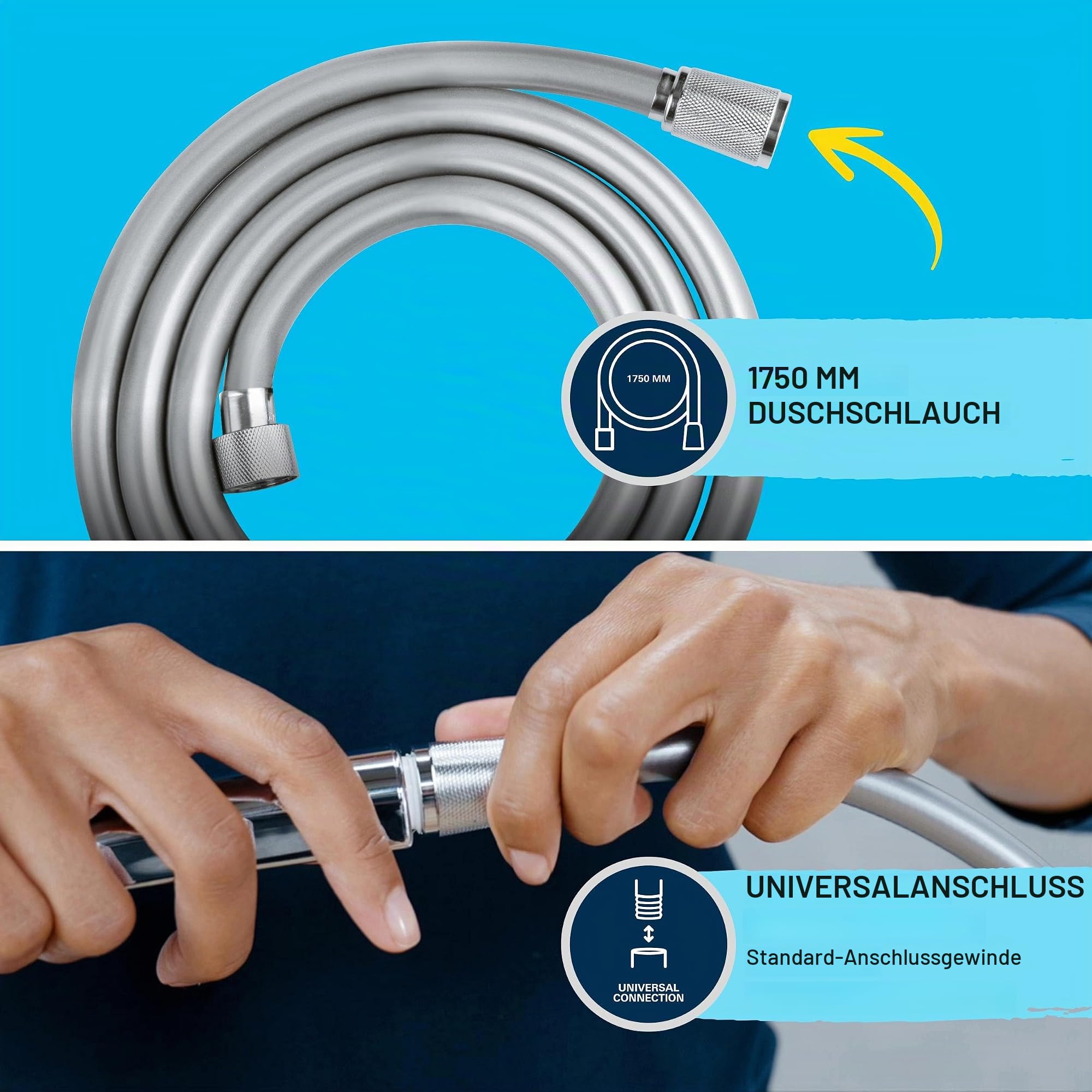 GROHE Vitalio 110, Duschkopf mit Schlauch und Halterung, wassersparend, 8l pro Min (Handbrause 2 Strahlarten, Duschbrause mit Duschschlauch 1,5m, Halterung klebbar), eckig, chrom, 26399001
