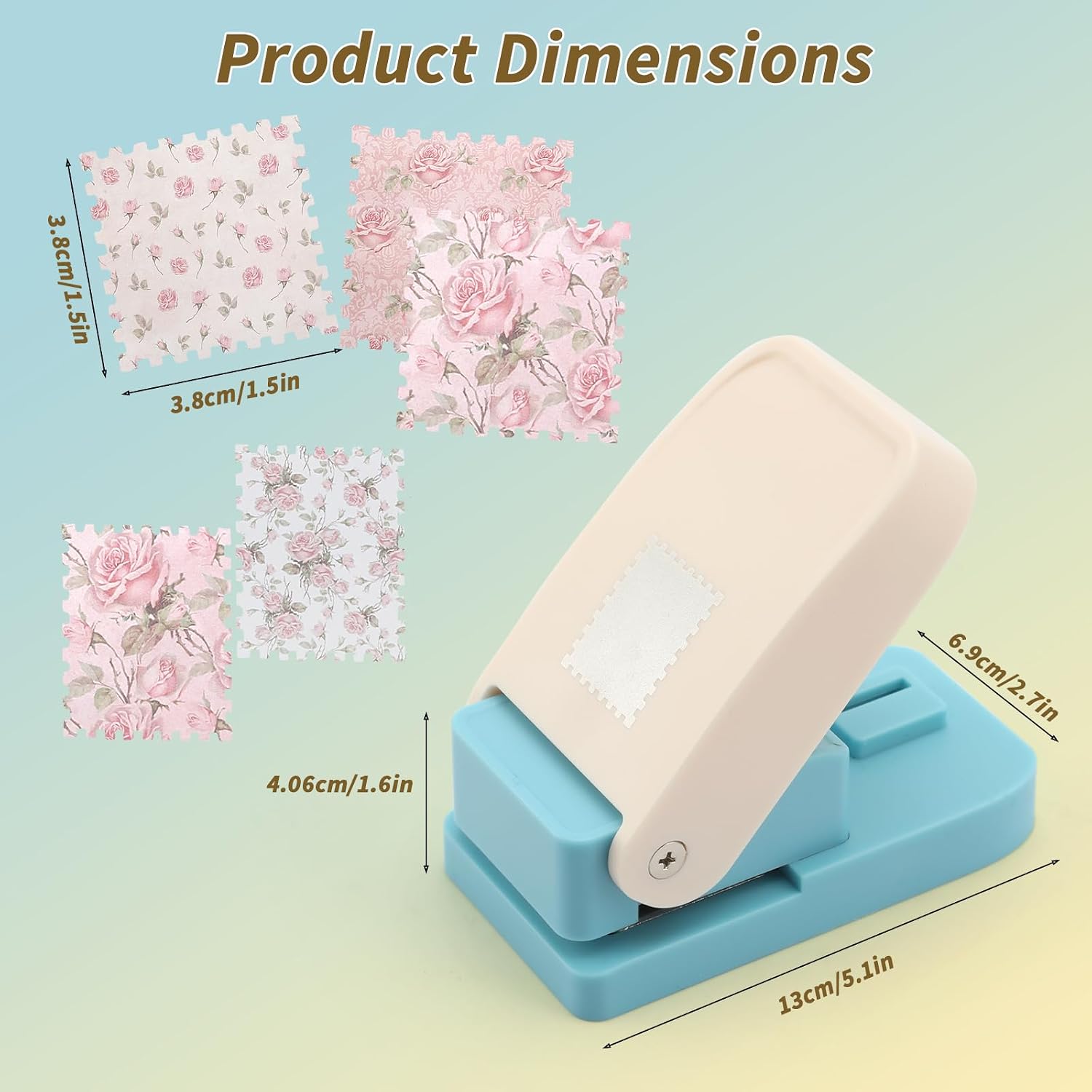 Stamp Puncher, 1.5X1.5inch Square Hole Punch with 12Pcs Scrapbook Journaling Paper, Postage Stamp Punch for Crafting Scrapbooking DIY Card Making