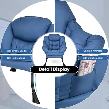 Modern Lazy Chair,Upholstered Lounge Accent Chair, Single Leisure Sofa Chair with Armrests & Side Pocket, Comfy Reading Chair for Bedroom, Living Room, Dorm Room (Navy)