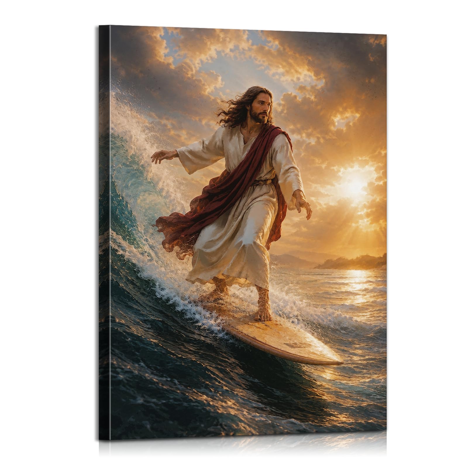 Mistyefly Humorous Christian Jesus Art Jesus Surfing Religious Wall Decor