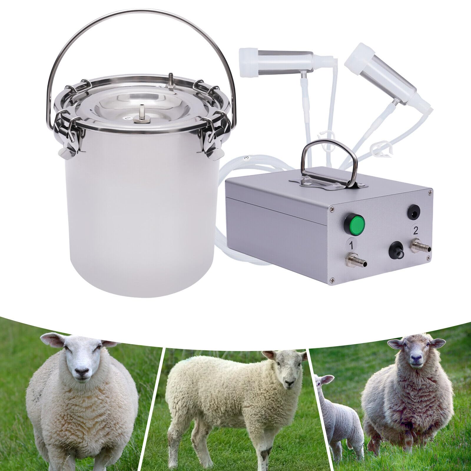 Bacacoo Goat Milking Machine, 110v 5L Sheep Goat Cattle Milking Machine, Dual Head Vacuum Impulse Pump Milker