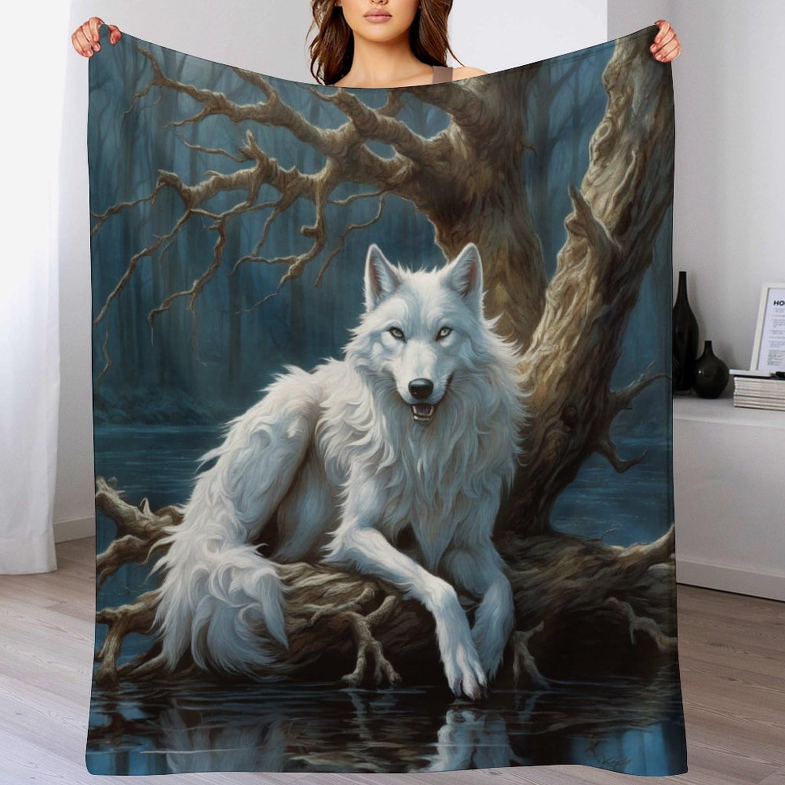 Couverture polaire loup plaid en flannel cadeau ideal pour lit moelleux et chaleureux