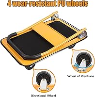Vista 6 de LEADALLWAY Foldable Push Cart Platform Cart 330lbs Capacity 4 Wheels 28.7x18.5x32.3inches Yellow Small Flatbed Cart Yellow 330lbs