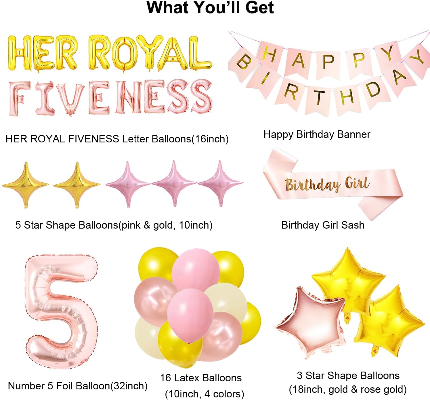 Her Royal Fiveness Birthday Decorations, 5th Birthday Decorations Girl, Princess Theme Bday Party Decorations for 5 Year Old, Her Royal Fiveness Fifth Party Supplies Favors Balloons Banner for Girls - Image 2